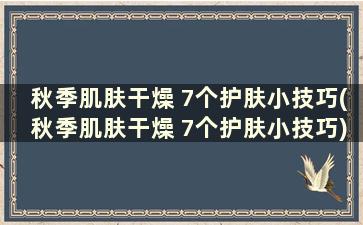 秋季肌肤干燥 7个护肤小技巧(秋季肌肤干燥 7个护肤小技巧)